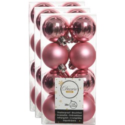 48x stuks kunststof kerstballen lippenstift roze 4 cm glans/mat - Kerstbal