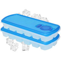 PlasticForte IJsblokjesvorm met deksel - 2x - 12 ijsklontjes - blauw - IJsblokjesvormen