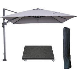 Garden Impressions Hawaii zweefparasol 300x300 cm carbon black / licht grijs met 90kg royal antraciet parasolvoet en parasolhoes