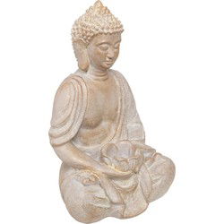 Atmosphera Boeddha beeld zittend - buiten - beige gebleekt - 39 cm - Beeldjes