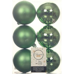 24x stuks kunststof kerstballen groen 8 cm glans/mat - Kerstbal