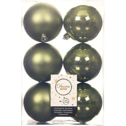 Decoris Kerstballen - 6x st - mosgroen - D8 cm - kunststof - Kerstbal