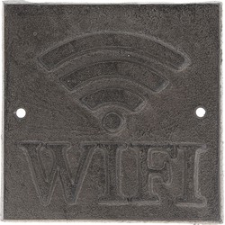 Clayre & Eef Tekstbord  8x8 cm Bruin Metaal Vierkant WiFi Wandbord