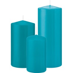 Stompkaarsen set van 6x stuks turquoise blauw 12-15-20 cm - Stompkaarsen