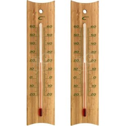Set van 2x bamboe thermometer voor binnen en buiten 20 cm - Buitenthermometers