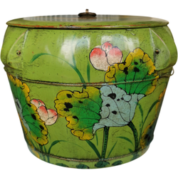Fine Asianliving Antique Chinese Wooden Handpainted Rice Container