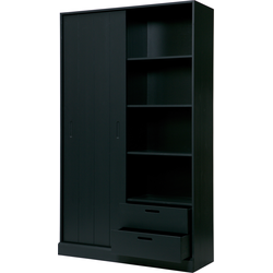 WOOOD Move schuifdeurkast - Grenen - Mat Zwart - 200x120x42
