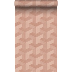 Origin Wallcoverings eco-texture vliesbehang grafisch 3D motief terracotta roze - 50 x 900 cm - 348002