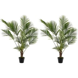 2x Groene Areca/goudpalm palmen kunstplanten 125 cm met zwarte pot - Kunstplanten