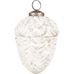 Clayre & Eef Kerstbal  Ø 8 cm Wit Glas Kerstdecoratie