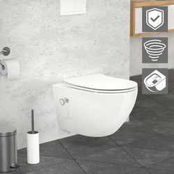 Keramisch wandcloset, 53,5 cm lang, randloos met bidet, nano-afdichting & soft-close Luxebath
