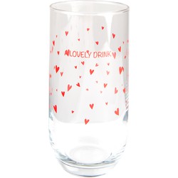 Clayre & Eef Waterglas Ø 6*14 cm / 280 ml Transparant Rood Glas Rond Hartjes Drinkbeker Drinkglas