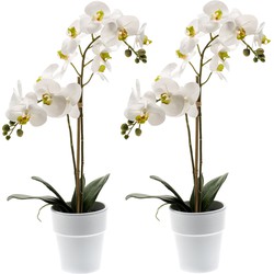 Set van 2x stuks witte orchidee kunstplanten in kunststof pot 65 cm - Kunstplanten