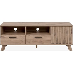 Tv-meubel 2 laden 2 nissen en 1 deur Eikenhouten decor met latten L140 cm - OPOLE