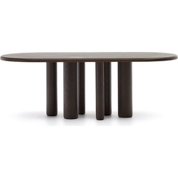 Kave Home - Ovale Mailen-tafel in essenfineer met donkere afwerking Ø 220 x 105 cm
