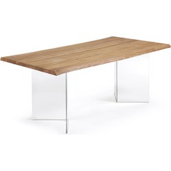 Kave Home - Lotty tafel in eiken fineer met natuurlijke afwerking en glazen poten 180 x 100 cm