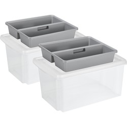 Sunware 2x opslagbox kunststof 51 liter transparant 59 x 39 x 29 cm met deksel en organiser tray - Opbergbox