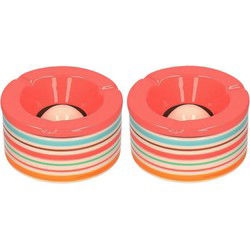 Set van 2x stuks terras asbakken/stormasbakken rond keramiek 14 x 7,5 cm rood met streep - Asbakken