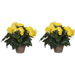 Mica Decoration Kunstplant - 2x - begonia - geel - in pot - 30 cm - Kunstplanten