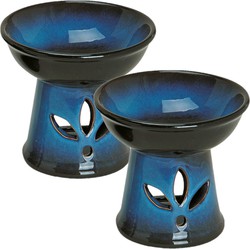2x stuks ronde keramische geurbrander/oliebrander blauw met zwart 13 cm - Geurbranders