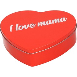 Rood I Love Mama hart snoeptrommel 18 cm - Voorraadblikken