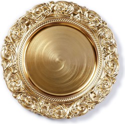 Ronde gouden onderzet bord/kaarsonderzetter met decoratieve rand 33 cm - Kaarsenplateaus