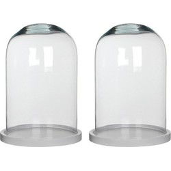 Mica Decorations Stolp Hella - 2x - glas en wit eikenhout - 21 x 30 cm - Decoratieve stolpen