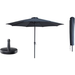 Kopu® Set Madrid 350 cm Grote Parasol Rond met Beschermhoes en Parasolvoet - Grijs