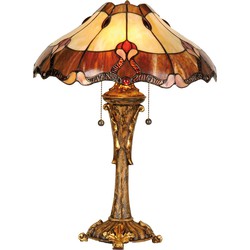 LumiLamp Tiffany Tafellamp  Ø 40x53 cm  Rood Beige Glas Driehoek Tiffany Bureaulamp