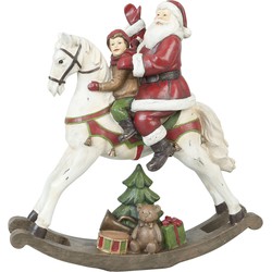 Clayre & Eef Beeld Kerstman 30 cm Rood Wit Polyresin Kerstdecoratie