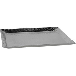 Kaarsen plateau met rand en reliefwerk - rechthoek - metaal - zilver - 25 x 35 cm - Kaarsenplateaus