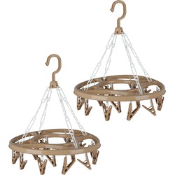 Urban Living Wasgoed droogcarrousel/droogmolen - 2x - 18 clips/knijpers - beige - kunststof - 32 cm - Hangdroogrek