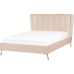 Beliani MIRIBEL - Tweepersoonsbed-Beige-Fluweel