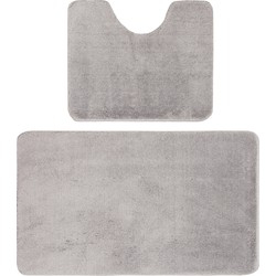 Tapijtenloods Samba Soft Fluffy Badmat Laagpolig Badkamer Set 2-Delig Grijs- 50x60 CM & 60x100 CM