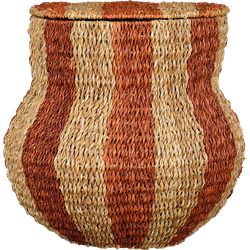 Mica Decorations Tacoma Opbergmand met Deksel - H47 x Ø50 cm - Jute - Oranje