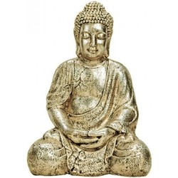 Boeddha beeld - binnen en buiten - licht goud - polystone - 43 cm - Tuinbeelden