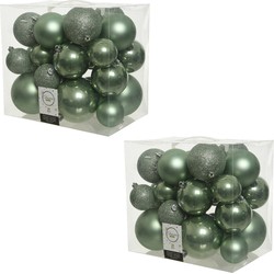 52x Kunststof kerstballen mix salie groen 6-8-10 cm kerstboom versiering/decoratie - Kerstbal