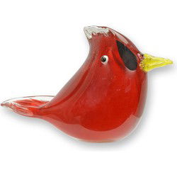 A MURANO STYLE GLASS FIGURINE OF A NORTHERN CARDINAL BIRD