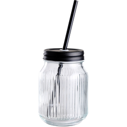Maeve Mason Jar glas met rietje - 450 ml
