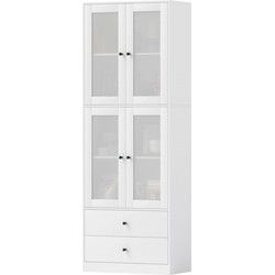 Keukenkast Buffetkast Hoog met 2 matglas deuren 30x59x170 cm - Wit