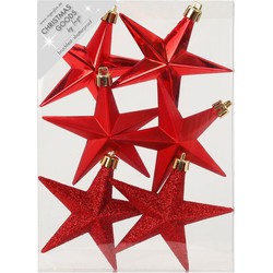 Inge Christmas goods Kersthangers - 6x - sterren - rood - 10 cm - Kersthangers