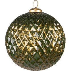 Clayre & Eef Kerstbal XL  Ø 15 cm Groen Goudkleurig Glas Kerstdecoratie