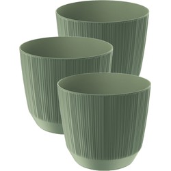 3x stuks moderne carf-stripe plantenpot/bloempot kunststof dia 13 cm/hoogte 11 cm groen - Plantenpotten