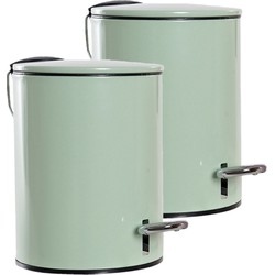 2x stuks metalen vuilnisbakken/pedaalemmers groen 3 liter 23 cm - Prullenbakken