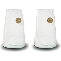 Set van 2x stuks bloemenvazen - Eco glas transparant - H30 x D19 cm - Vazen