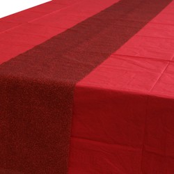 Rood tafelkleed 274 x 137 cm met rode tafelloper met glitters voor de kersttafel - Tafellakens