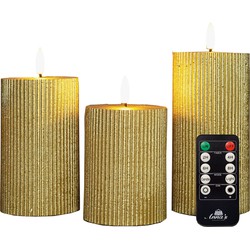 Anna Collection LED kaarsen set ribbel - 3x stuks -goud - LED kaarsen