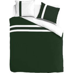 Luxe dekbedovertrek stripe - Egyptisch percal katoen - 240x200/220 - donkergroen/wit