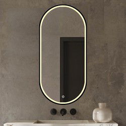 Badkamerspiegel Ovaal Zwart - LED verlichting Dimbaar - Anti Condens Verwarming - Ovale Badkamerspiegel - 50 x 100 cm