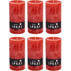 6x Rustieke kaarsen rood 7 x 13 cm 60 branduren sfeerkaarsen - Stompkaarsen